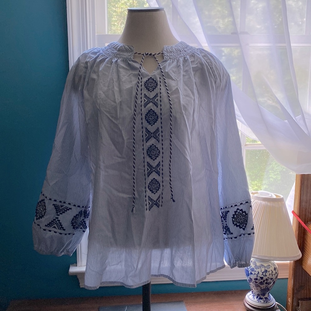 Time and Tru striped blue peasant top